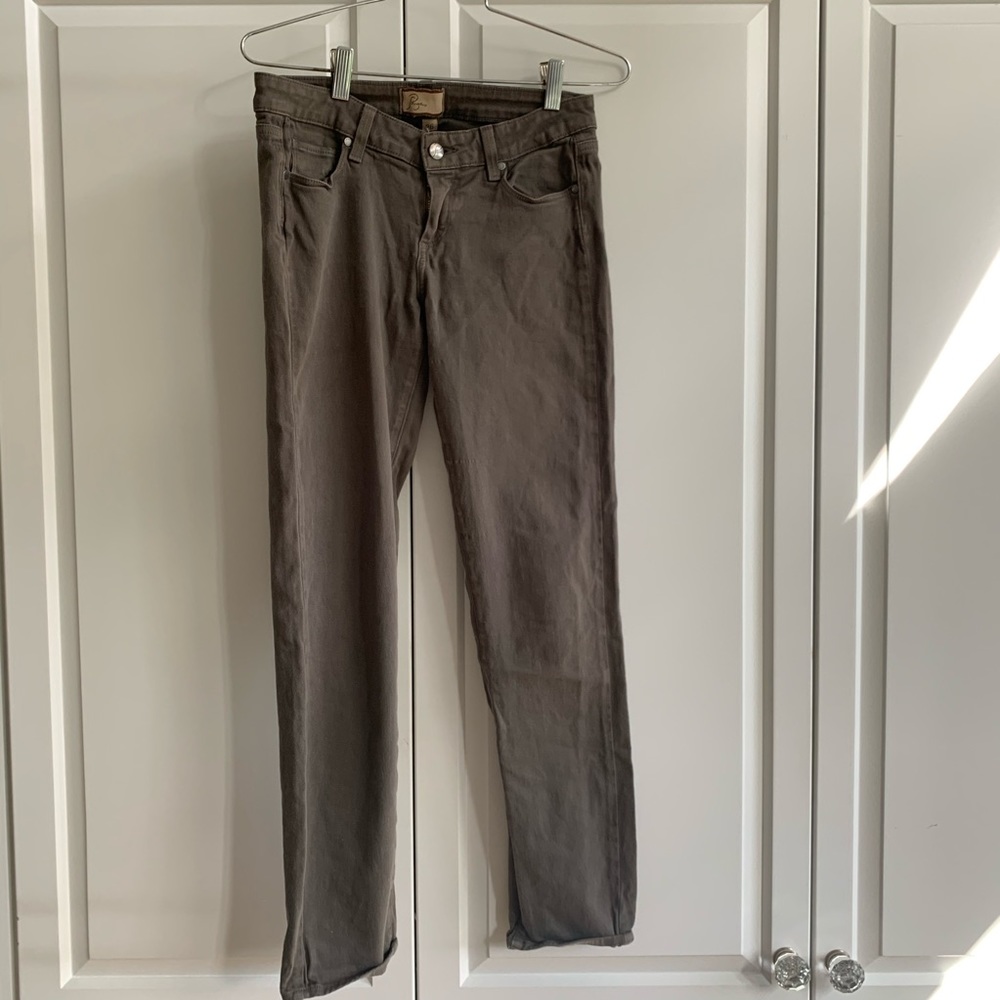 Paige peg skinny olive green jean